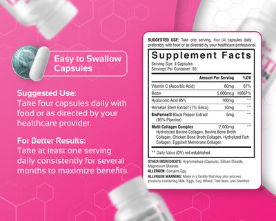 Multi Collagen + Biotin & Hyaluronic Acid for Hair, Skin, Nail & Joint Health, 2000mg